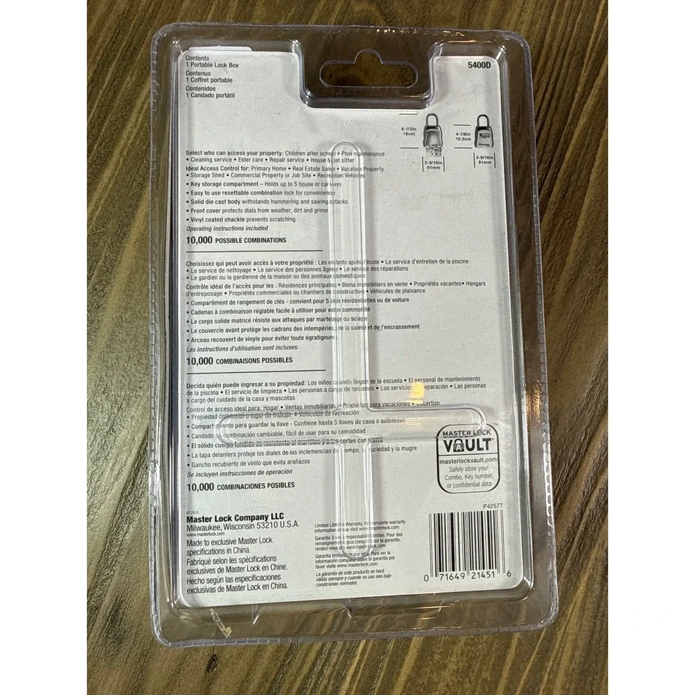 Master Lock Portable Key Lock Box 5400D Silver New Resettable‎ Combination 5-Key